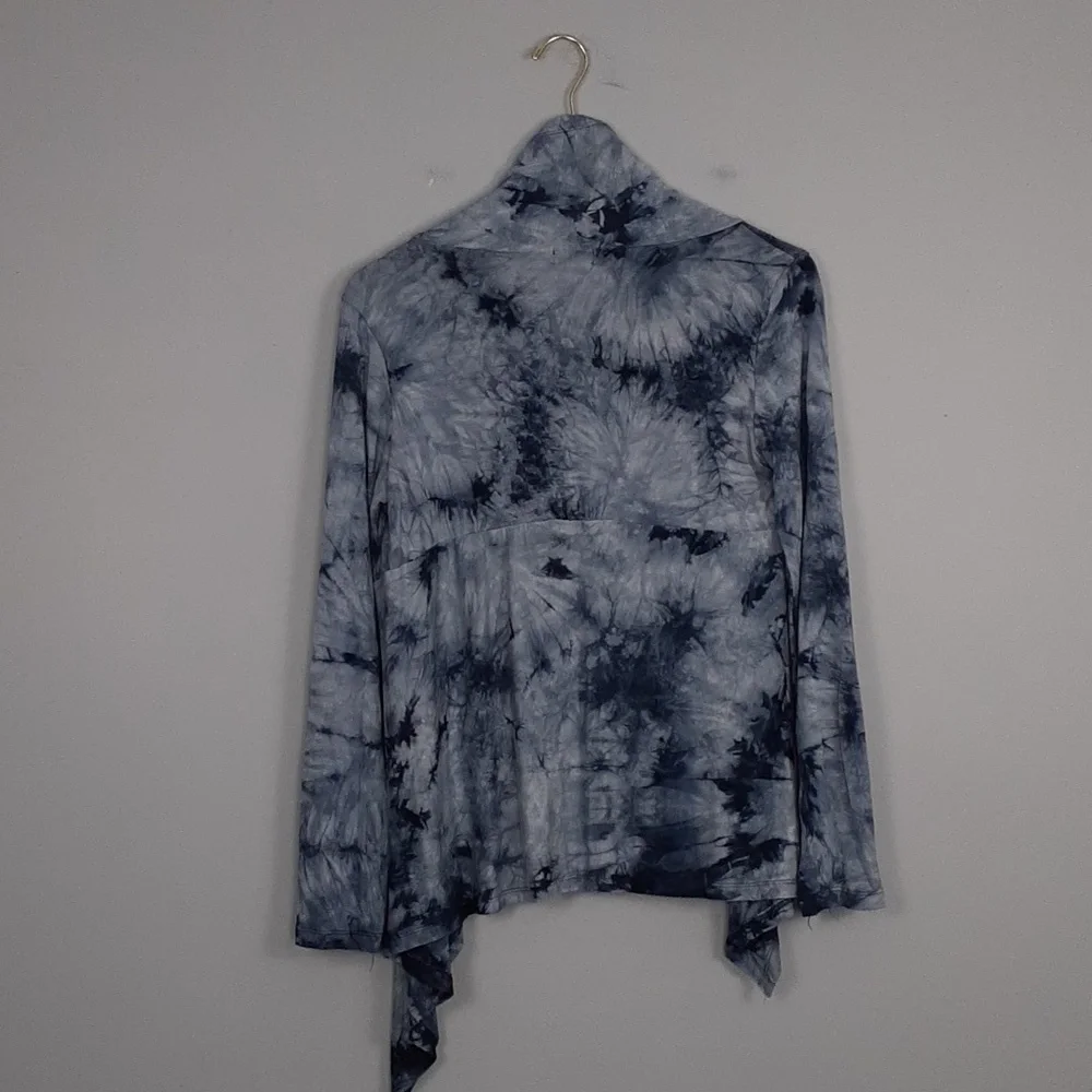 Biagio Boho Blue Waterfall Tie Dye Open Draped Cardigan Sweater